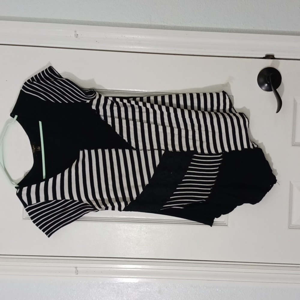 Cupio Long Blouse Striped & Patched Style  Top